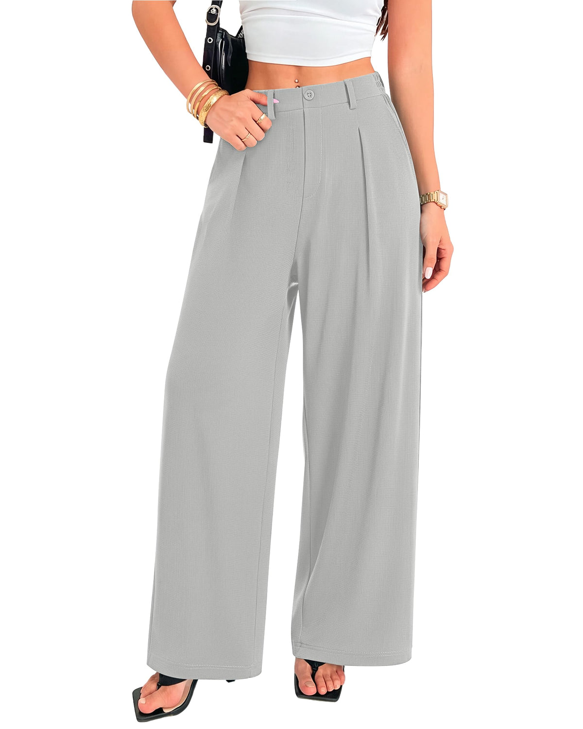MOLERANI Women's Wide Leg Pants Slacks Work Dress Pants Waffle Trousers