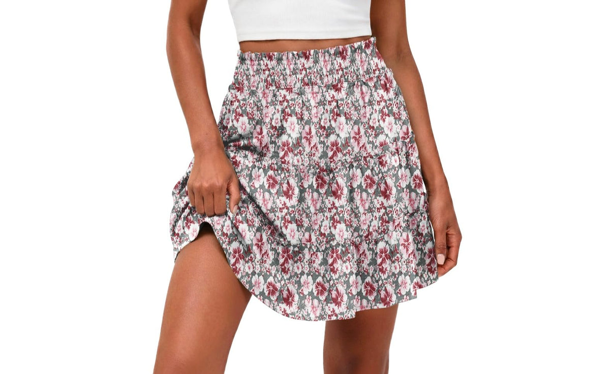 Lepunuo Women's High Waisted Tiered Smocked Ruffle Mini Skirt