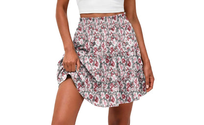Lepunuo Women's High Waisted Tiered Smocked Ruffle Mini Skirt