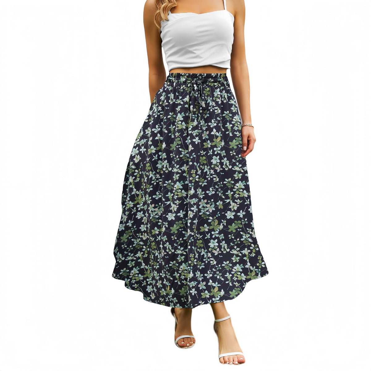 Abaadlw Maxi Skirts for Women with Pockets Long Midi Length