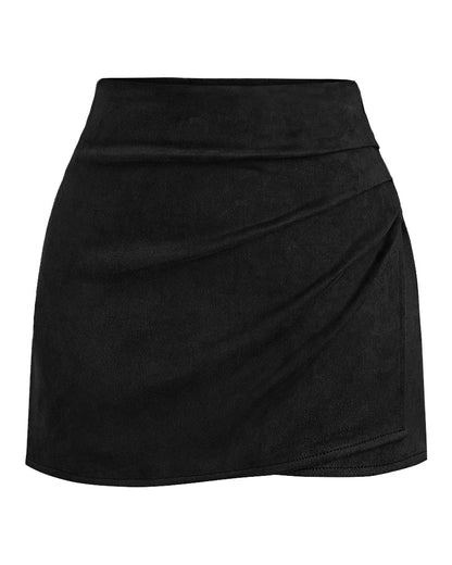 BTFBM Faux Suede Mini Skirts for Women Ruched Wrap Skorts