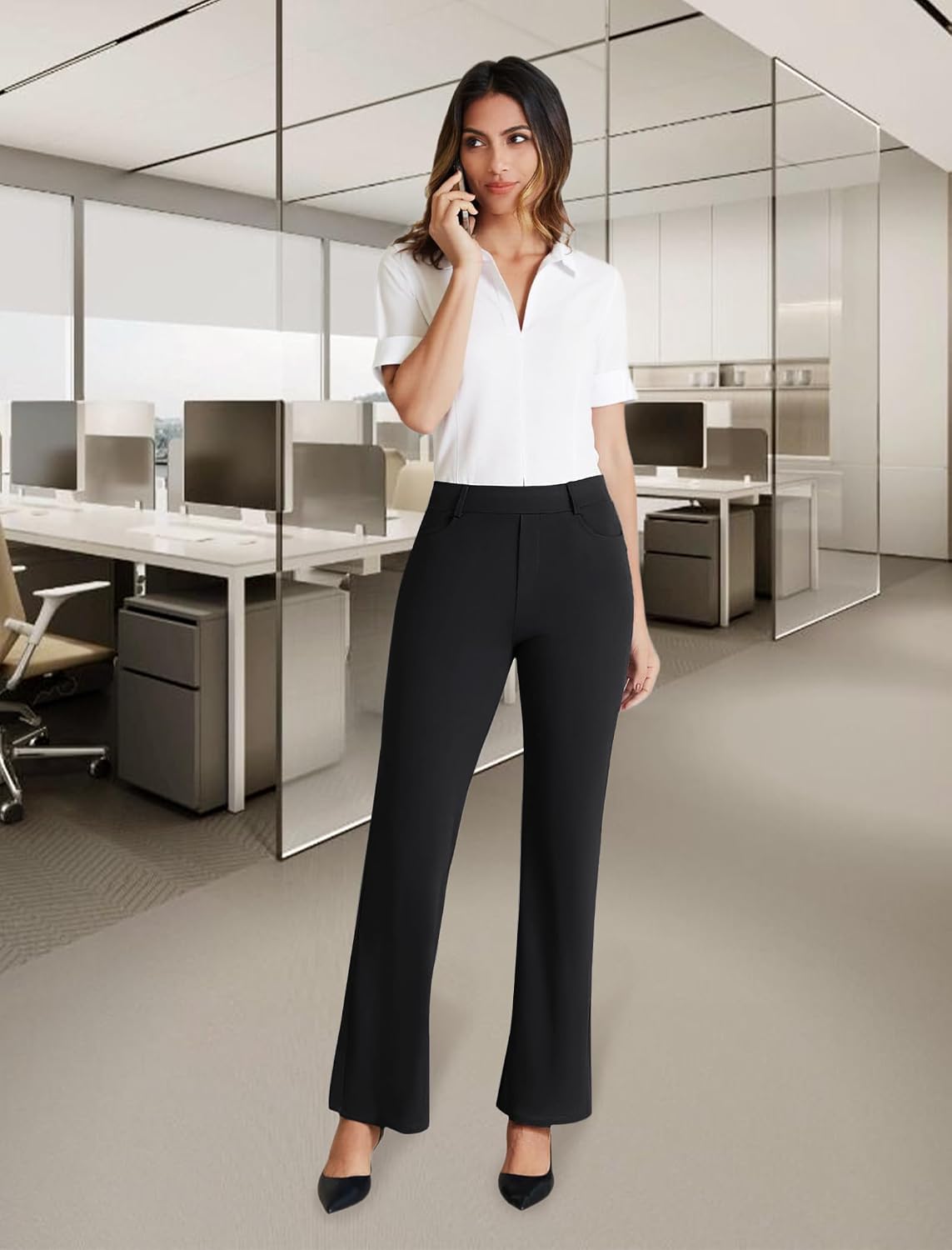 DLOODA Dress Work Pants Women Business Casual Slack Trousers Flare Pants