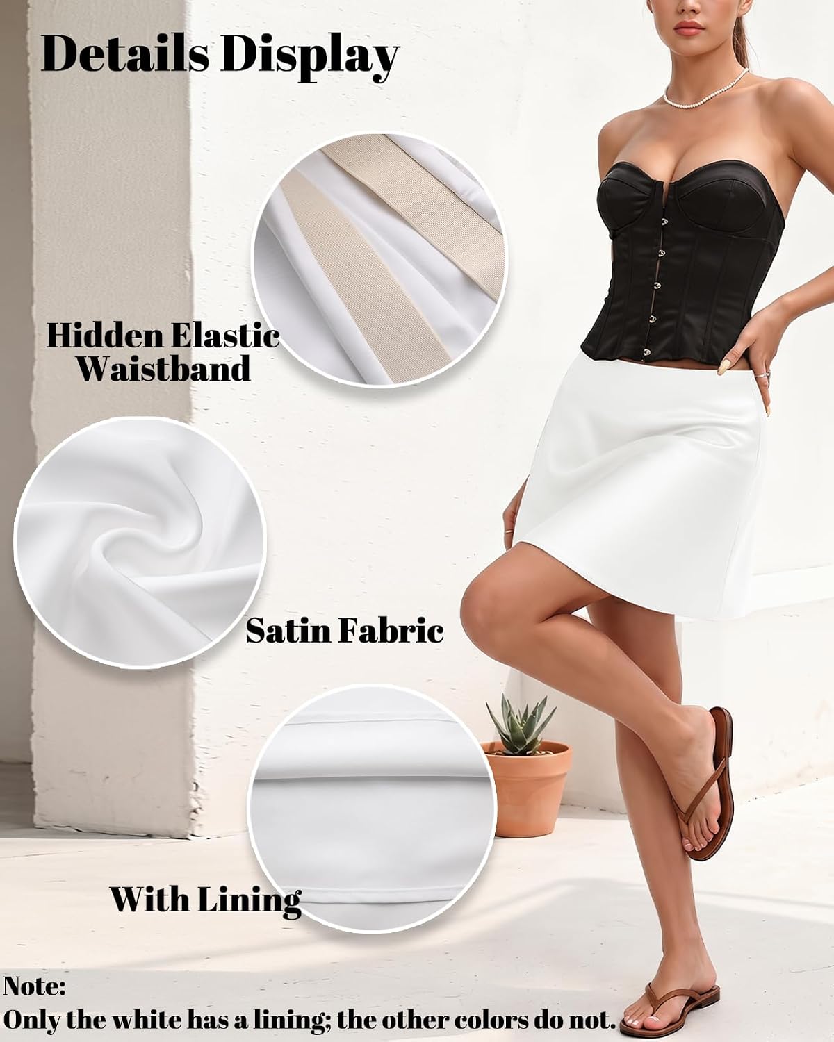 Outoshe Women's Satin Mini Skirt Silk High Waisted White Short Skirts