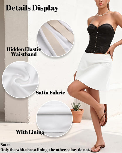 Outoshe Women's Satin Mini Skirt Silk High Waisted White Short Skirts
