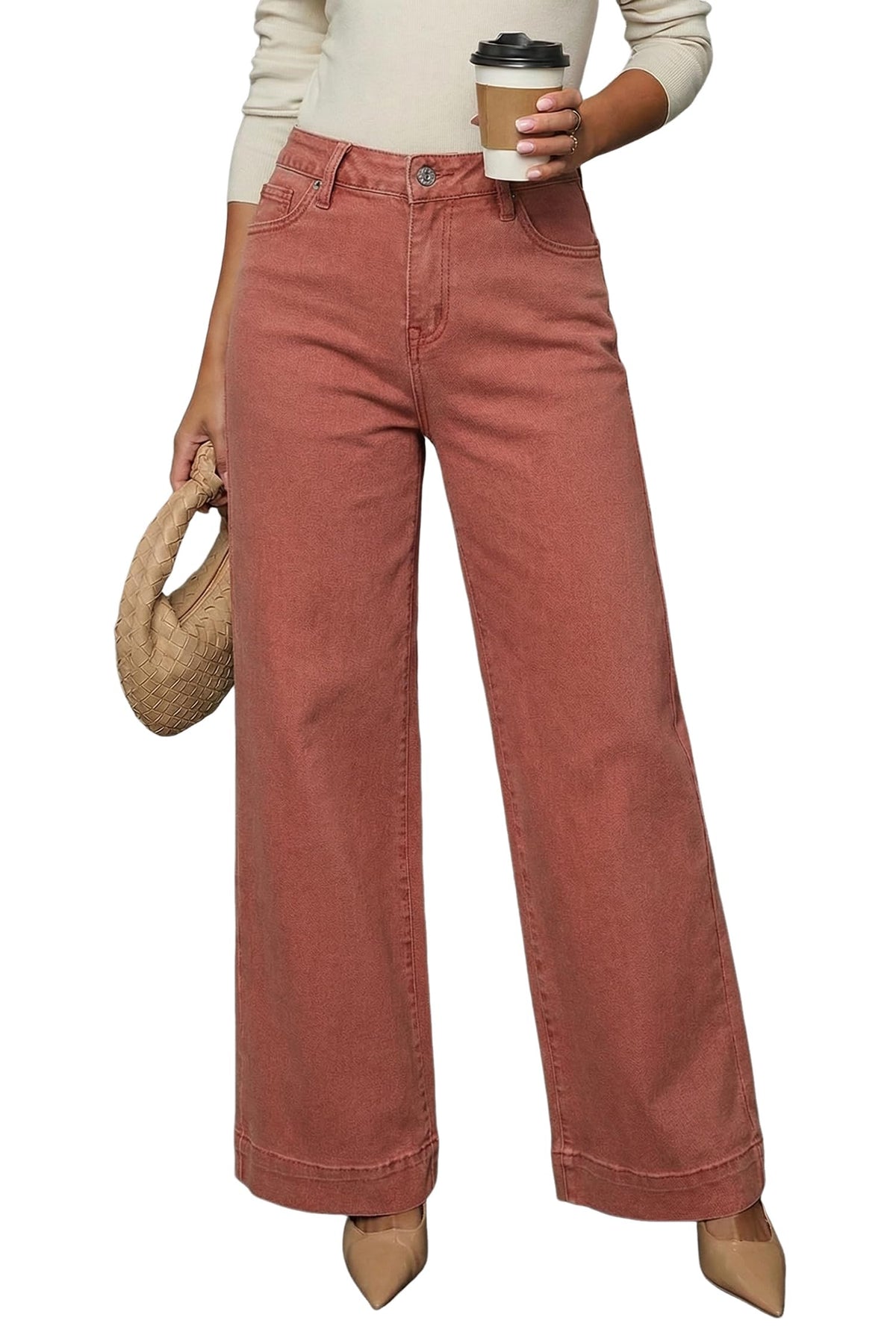 Dokotoo Women's Casual High Waisted Jeans Stretch Wide Leg Loose Denim Pant