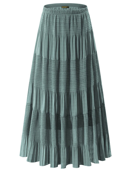 NASHALYLY Women's Chiffon Elastic High Waist Pleated A-Line Maxi Skirts