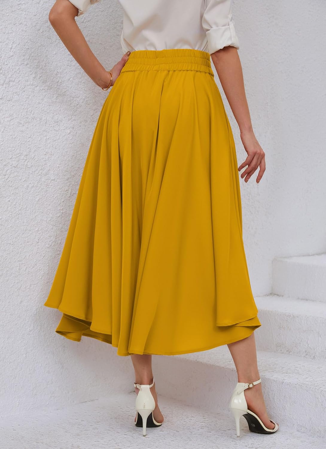 chouyatou Women's Elegant High Waisted Side Slit Irregular Bohemian Maxi Skirt with Pockets