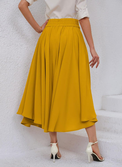 chouyatou Women's Elegant High Waisted Side Slit Irregular Bohemian Maxi Skirt with Pockets