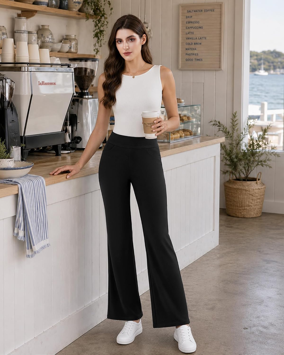 DLOODA Womens Dress Pants Stretchy Work Pants Flare Slacks with 4 Pockets