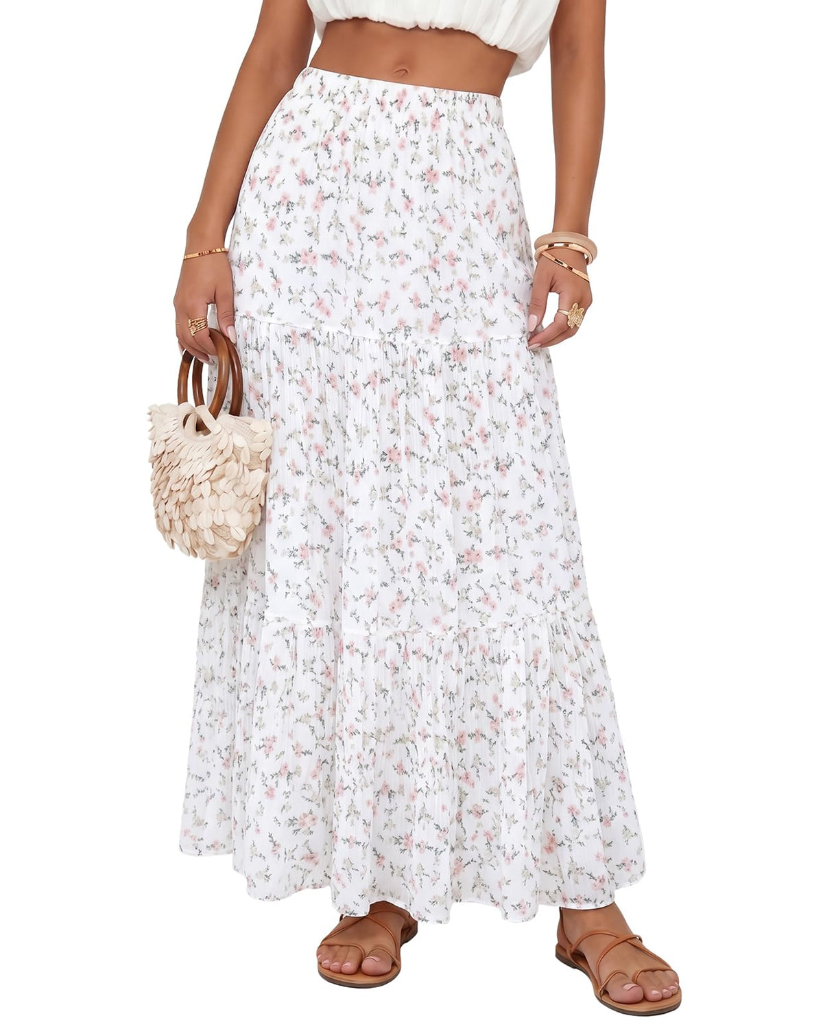 Women's Chiffon Maxi Skirt Pleated High Waisted Flowy Long Skirts