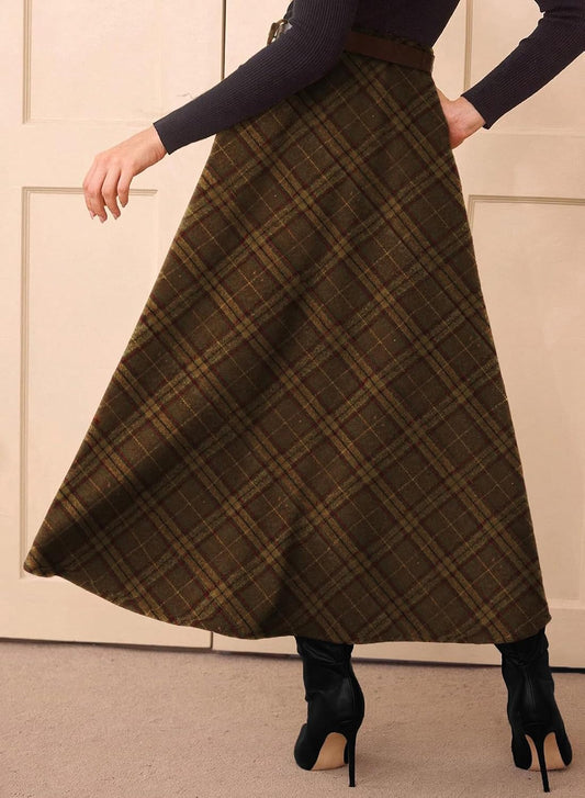 Pink Queen Plaid Skirts for Women A Line High Waist Flared Tartan Skirts
