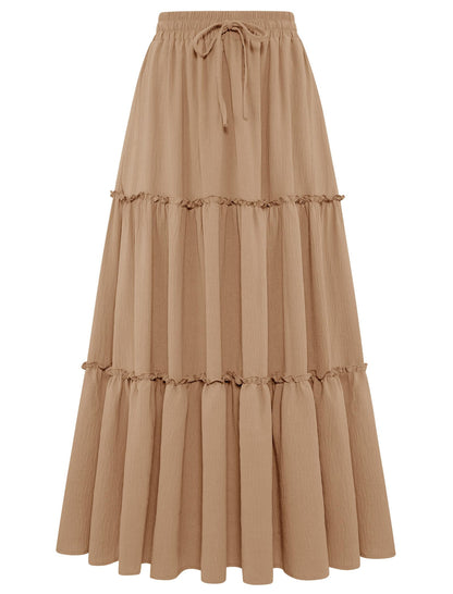 Arolina Women's Summer Maxi Skirt Trendy High Waist Pleated Ruffle Long Skirts Flowy Beach Boho Skirt Dress with Pockets