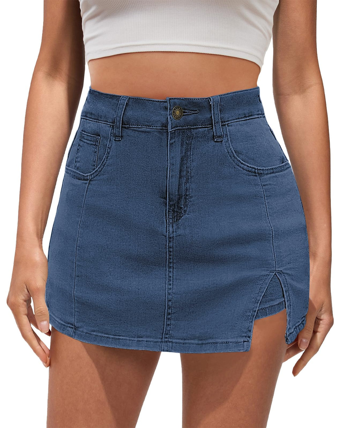 Vetinee Jean Skorts for Woman High Waisted Trendy Slit Y2K Shorts Skirts