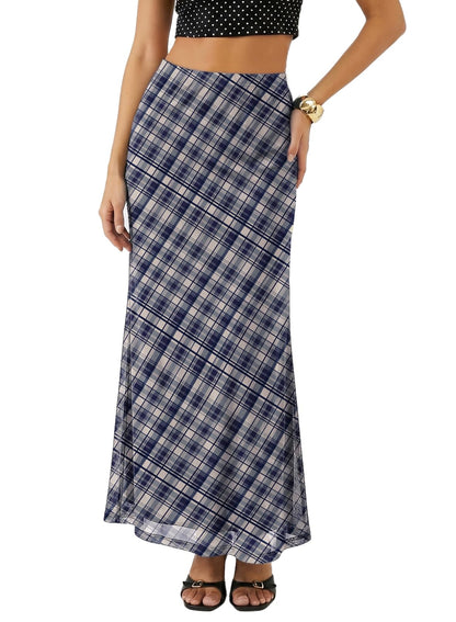 BLENCOT Womens High Waisted Long Mesh Polka Dot Maxi Skirt
