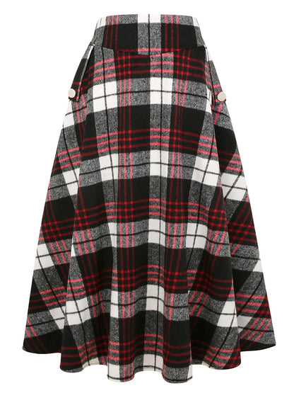 IDEALSANXUN Women’s Fall Winter High Waisted Wool Plaid A-line Long Skirt