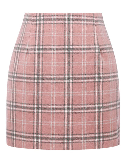 IDEALSANXUN Womens High Waist Plaid Skirt Bodycon Pencil Wool Mini Skirts