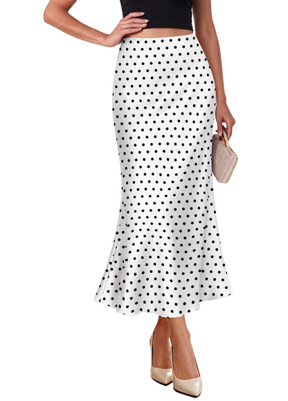 OFEEFAN Stain Skirts for Women Elegant High Waist Cocktail Party Midi Skirt