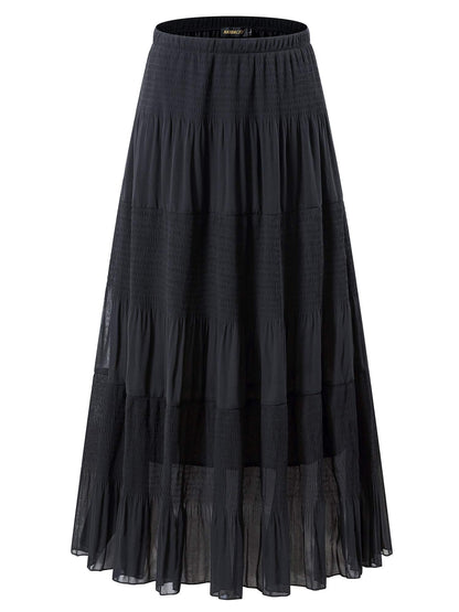 NASHALYLY Women's Chiffon Elastic High Waist Pleated A-Line Maxi Skirts