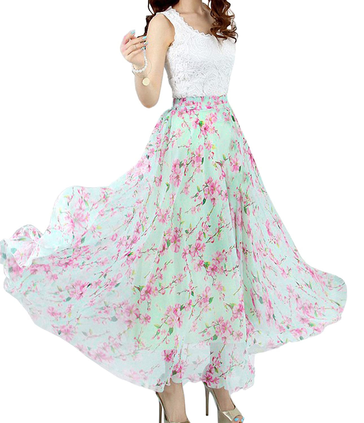 Afibi Women Full/Ankle Length Blending Maxi Chiffon Long Skirt Beach Skirt