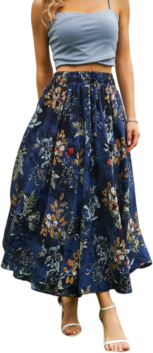 Abaadlw Maxi Skirts for Women with Pockets Long Midi Length