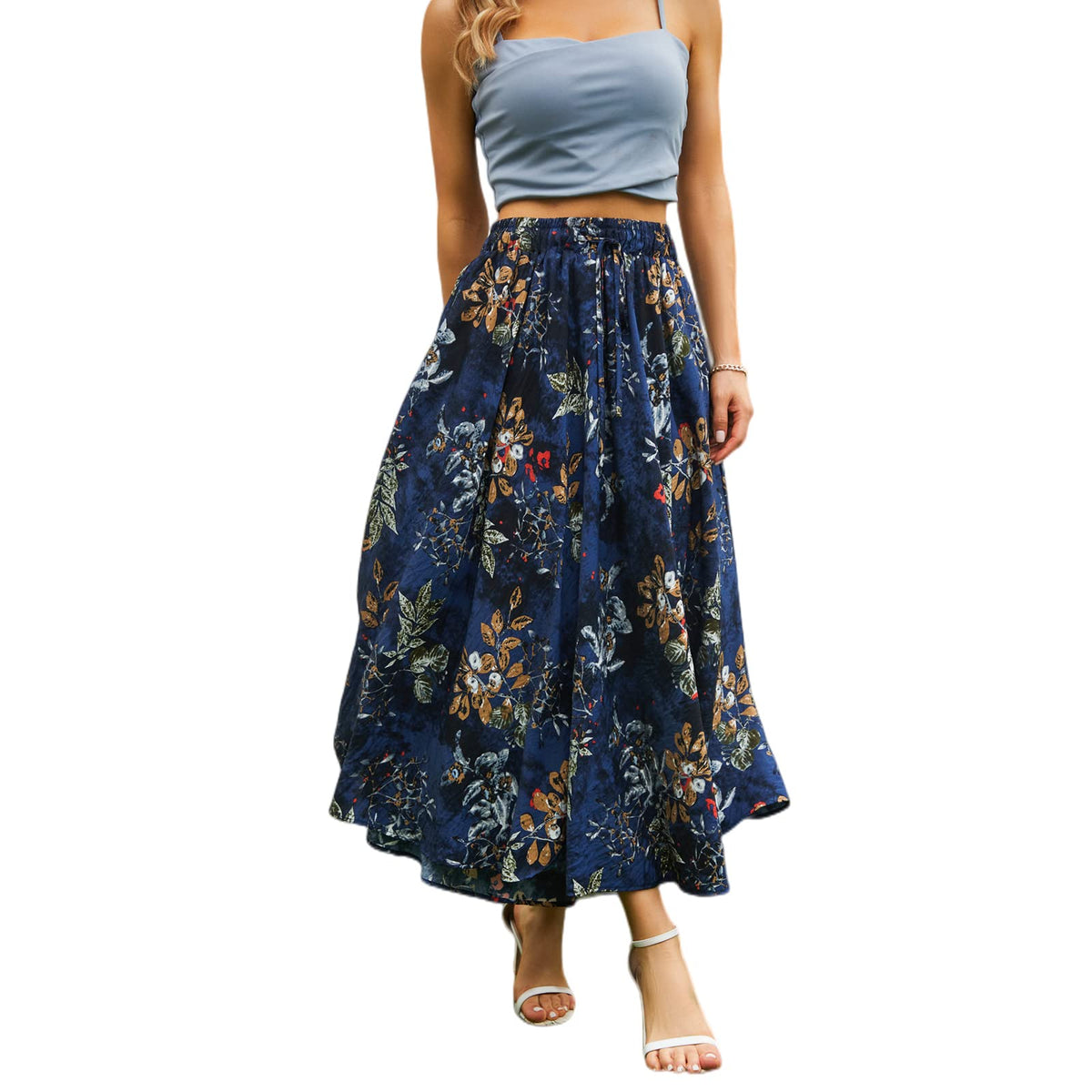 Abaadlw Maxi Skirts for Women with Pockets Long Midi Length