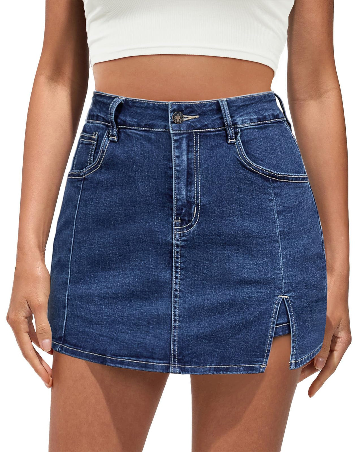Vetinee Jean Skorts for Woman High Waisted Trendy Slit Y2K Shorts Skirts