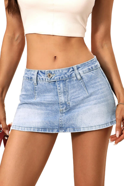 ELLEVEN Womens Low Rise Denim Mini Skirt, Jean Skirt with Shorts Underneath