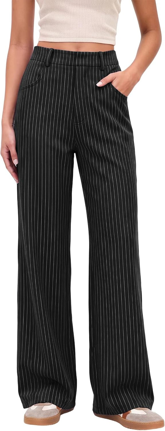 Wide Leg Business Casual Pants for Women Office Outfits in Pinstripes