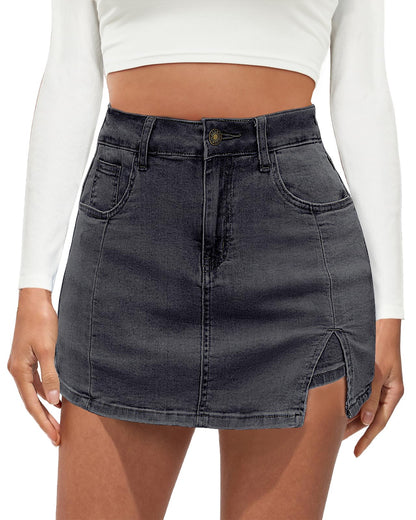 Vetinee Jean Skorts for Woman High Waisted Trendy Slit Y2K Shorts Skirts