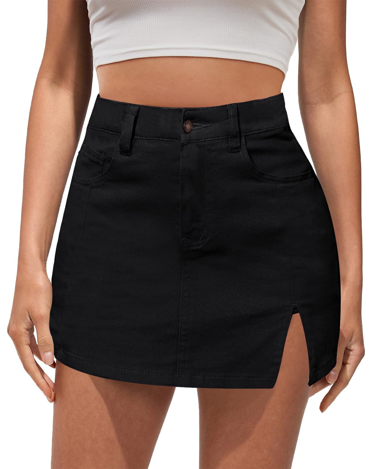 Vetinee Jean Skorts for Woman High Waisted Trendy Slit Y2K Shorts Skirts