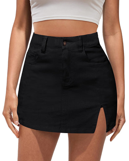 Vetinee Jean Skorts for Woman High Waisted Trendy Slit Y2K Shorts Skirts
