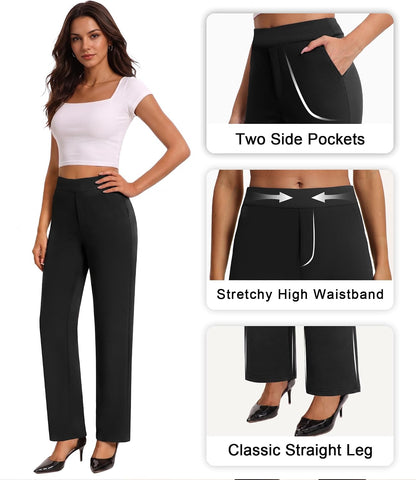 DLOODA Womens Work Pants Straight Leg Dress Pants with Pockets