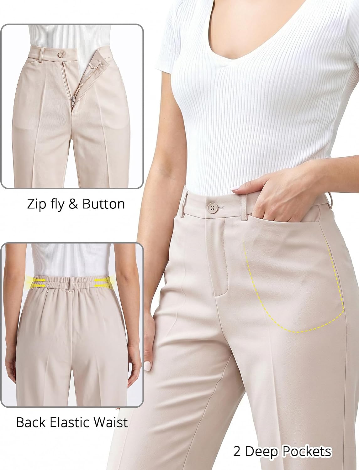 GRAPENT Womens Dress Pants Business Casual Ankle Straight Leg Trousers Elastic Waist Office Work Pants with Pockets