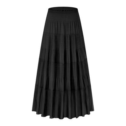 CYiNu Women's Chiffon Elastic High Waist Tiered Pleated Floral Printed A-Line Boho Long Maxi Skirts
