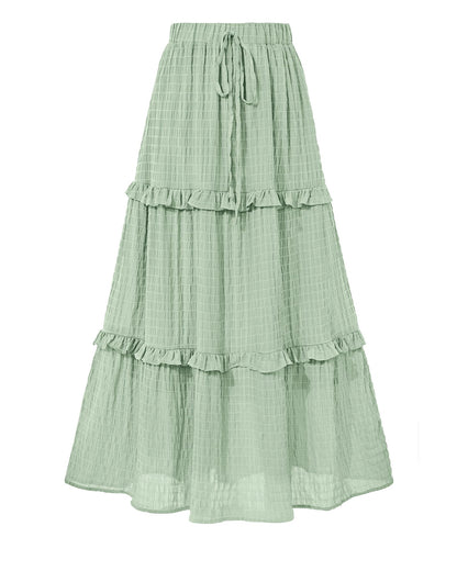 BTFBM Casual Solid Maxi Skirt Fall Clothes Flared A-Line Skirts for Women