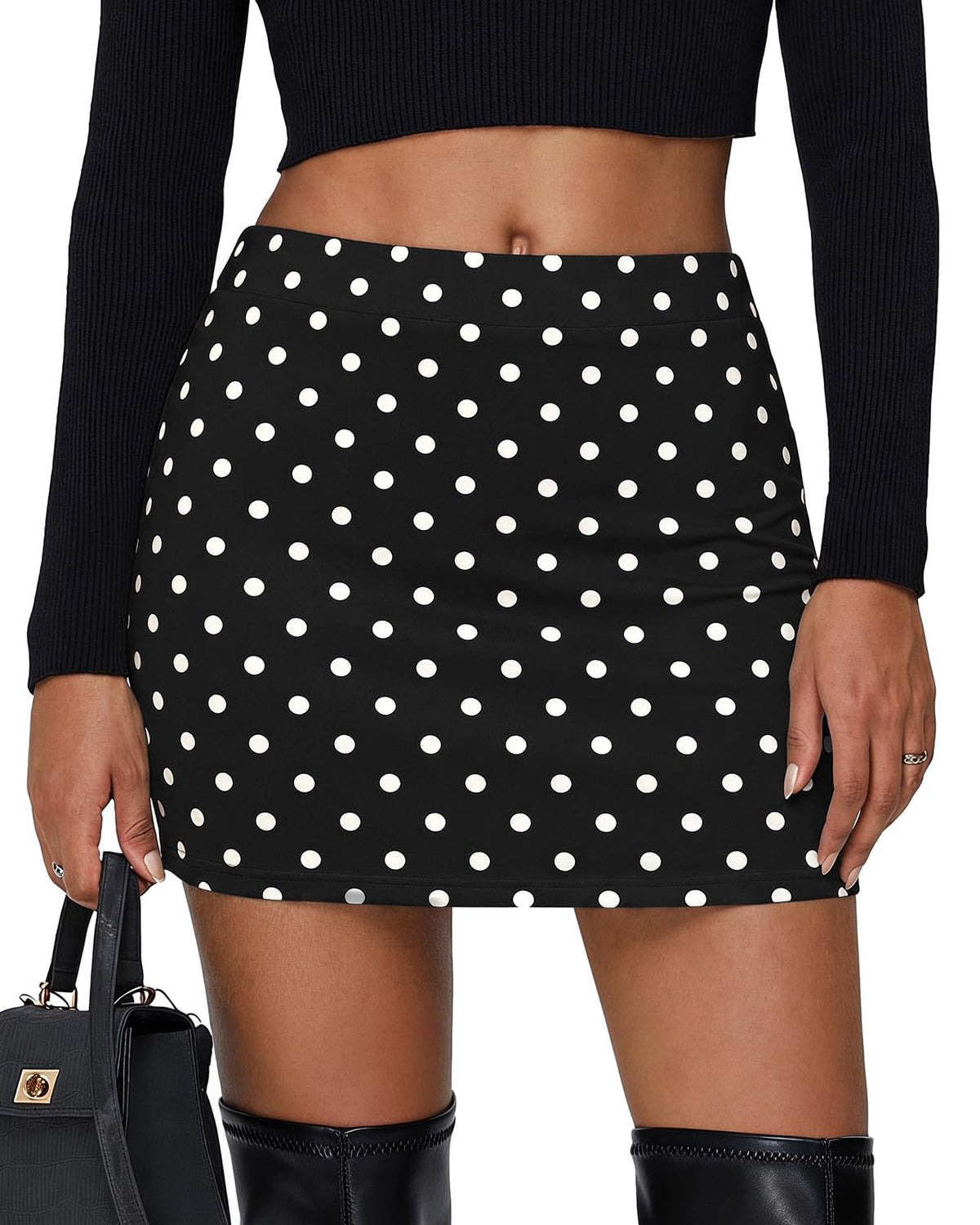 Women's Black High Waisted Mini Skorts Bodycon Skirts with Shorts