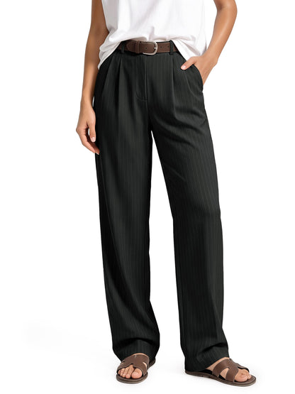ODODOS Women's High-Rise Wide Leg Trousers, Adjustable Tailored Stretch Work Pants with Pockets, 29" /31" /33" Inseam