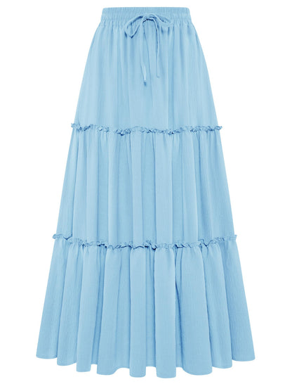 Arolina Women's Summer Maxi Skirt Trendy High Waist Pleated Ruffle Long Skirts Flowy Beach Boho Skirt Dress with Pockets