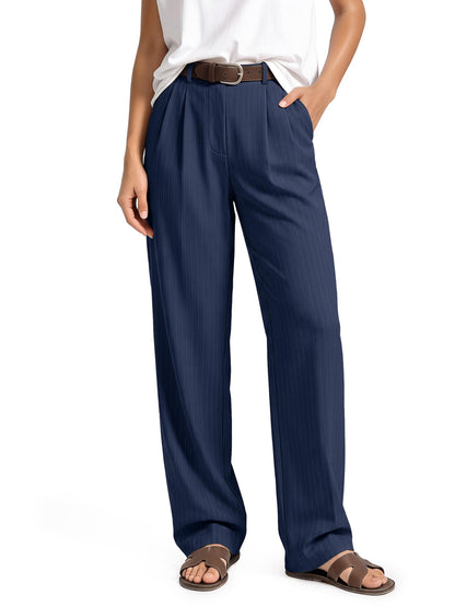 ODODOS Women's High-Rise Wide Leg Trousers, Adjustable Tailored Stretch Work Pants with Pockets, 29" /31" /33" Inseam