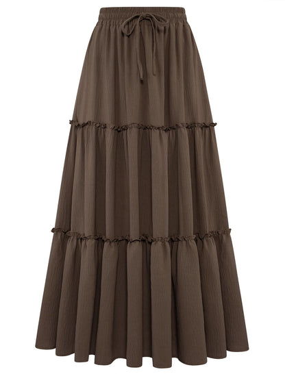 Arolina Women's Summer Maxi Skirt Trendy High Waist Pleated Ruffle Long Skirts Flowy Beach Boho Skirt Dress with Pockets