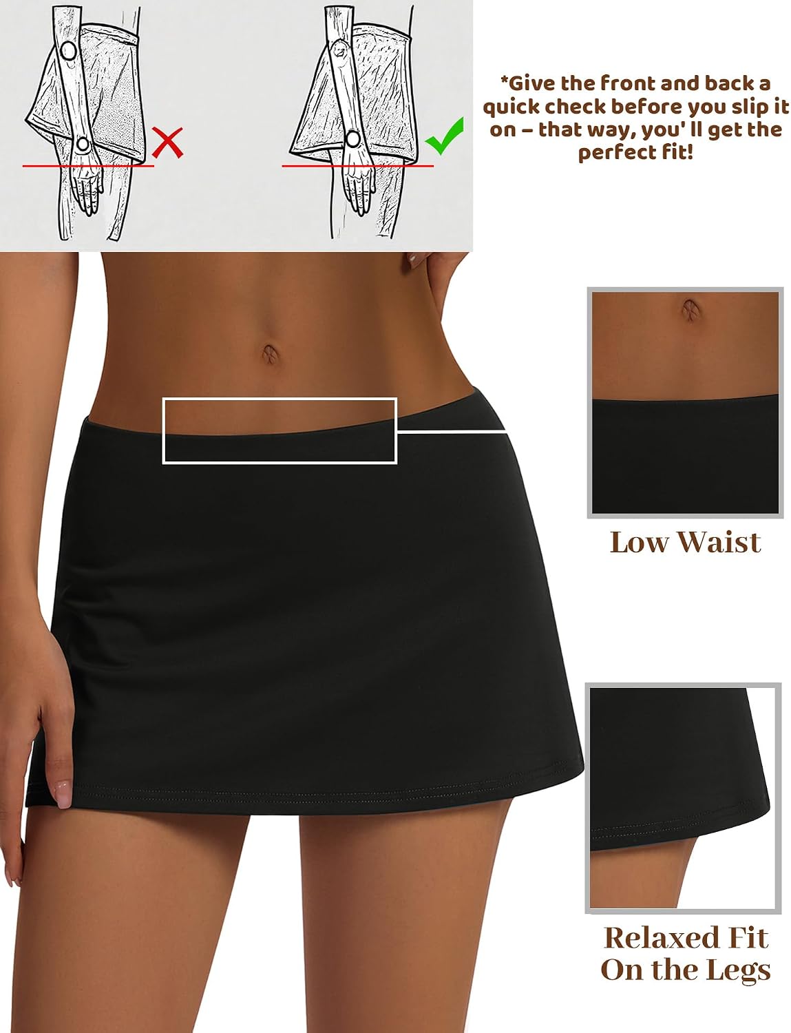 LOMON Women's Low Rise Micro Mini Skirt with Built-in Shorts & Pockets