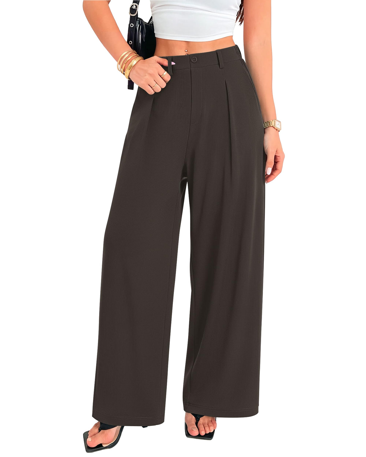 MOLERANI Women's Wide Leg Pants Slacks Work Dress Pants Waffle Trousers