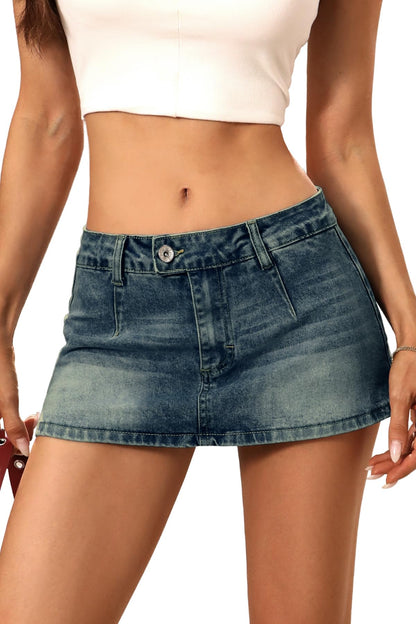 ELLEVEN Womens Low Rise Denim Mini Skirt, Jean Skirt with Shorts Underneath