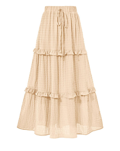 BTFBM Casual Solid Maxi Skirt Fall Clothes Flared A-Line Skirts for Women