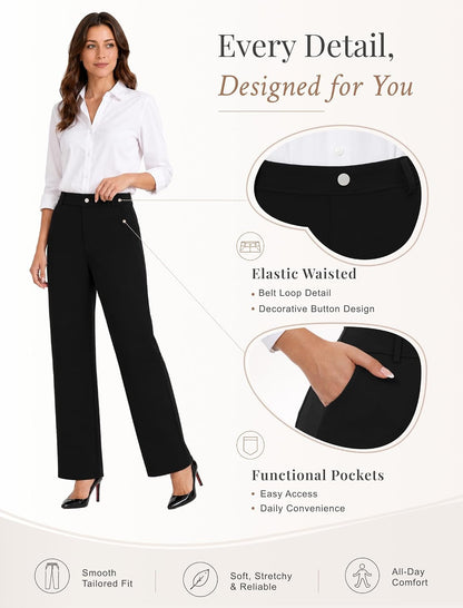 DLOODA Women's Dress Pants Stretchy High Waisted Work Pants Slacks