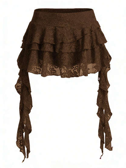 Women's Y2K Mini Skirt Ruffle Lace Mesh Asymmetrical Flowy Short Skort