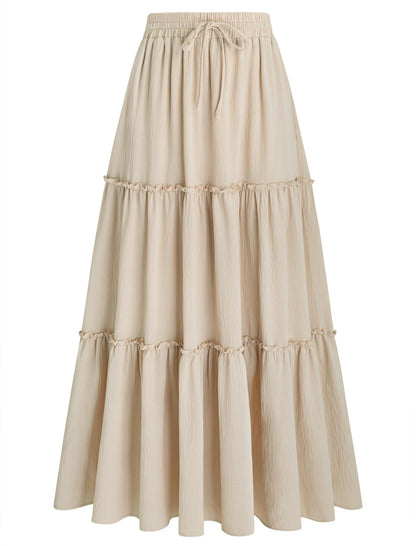Arolina Women's Summer Maxi Skirt Trendy High Waist Pleated Ruffle Long Skirts Flowy Beach Boho Skirt Dress with Pockets