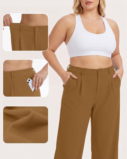 Feiersi Womens Plus Size Wide Leg Dress Pants Stretchy Business Work Pants