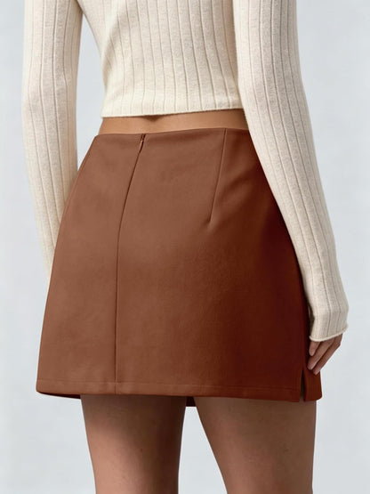 NIMIN Womens Faux Suede Mini Skirts Side Slit Bodycon Skirt with Shorts