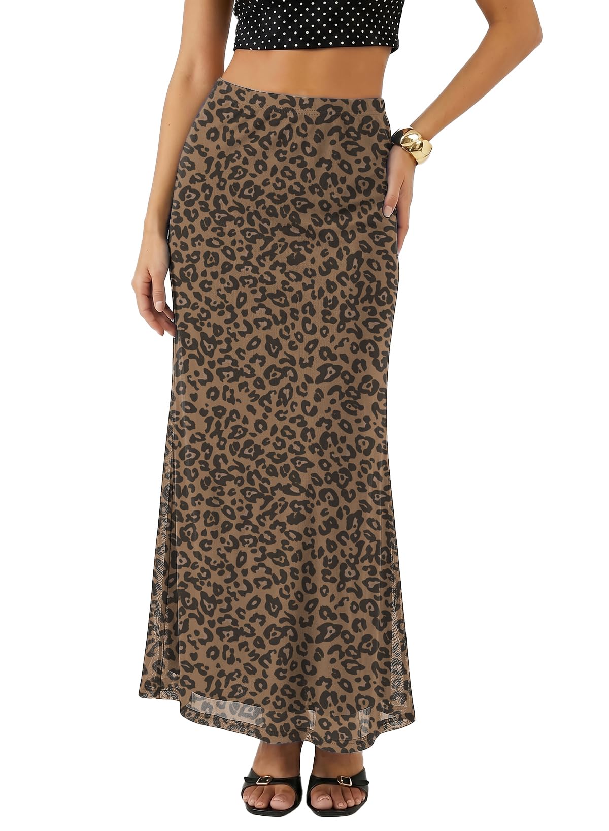 BLENCOT Womens High Waisted Long Mesh Polka Dot Maxi Skirt